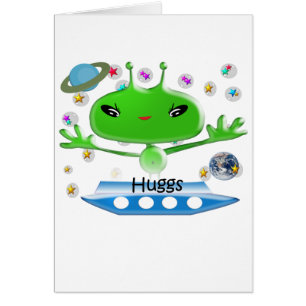 Cute Grönt Rymden Utomjordingar med Space Frakt OBS Kort