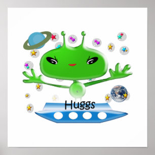 Cute Grönt Rymden Utomjordingar med Space Frakt Poster