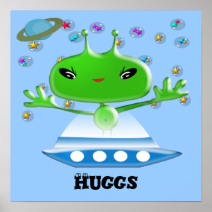 Cute Grönt Rymden Utomjordingar med Space Frakt Poster