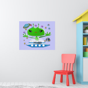Cute Grönt Rymden Utomjordingar med Space Frakt Poster