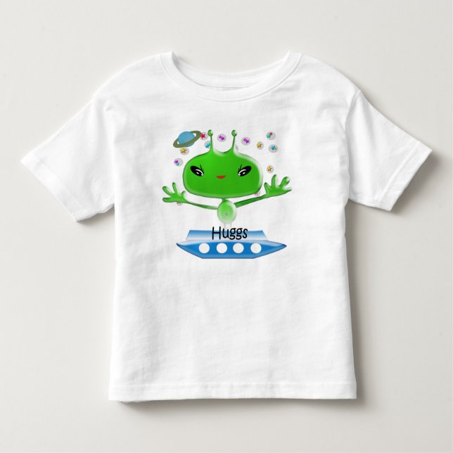 Cute Grönt Rymden Utomjordingar med Space Frakt T-shirt (Framsida)