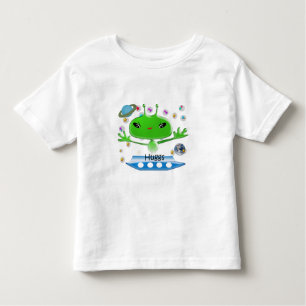 Cute Grönt Rymden Utomjordingar med Space Frakt T-shirt