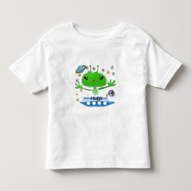Cute Grönt Rymden Utomjordingar med Space Frakt T-shirt (Framsida)