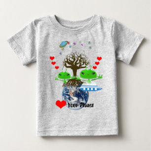 Cute Grönt Rymden Utomjordingar med Space Frakt T-shirt