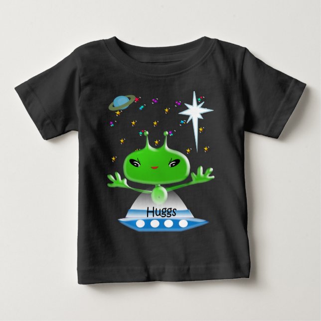 Cute Grönt Rymden Utomjordingar med Space Frakt T Shirt (Framsida)