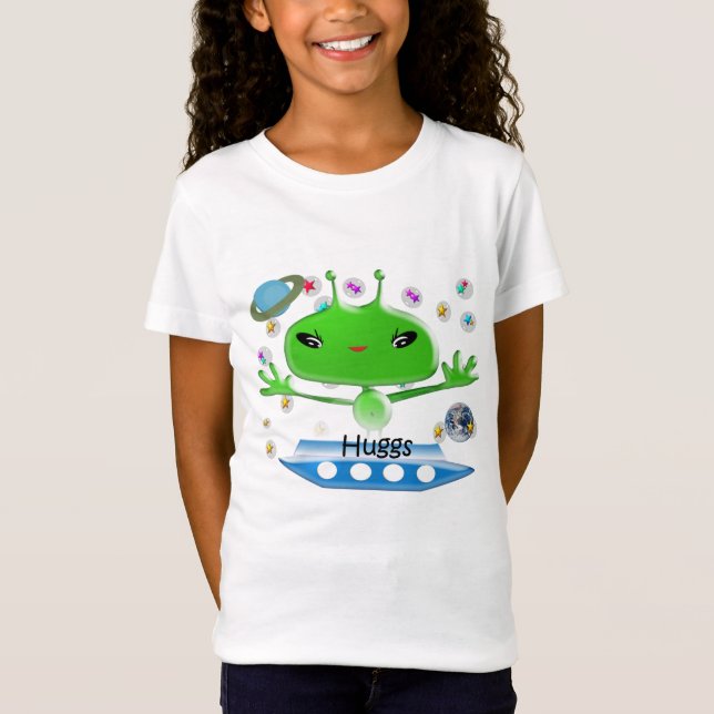 Cute Grönt Rymden Utomjordingar med Space Frakt Tee (Framsida)