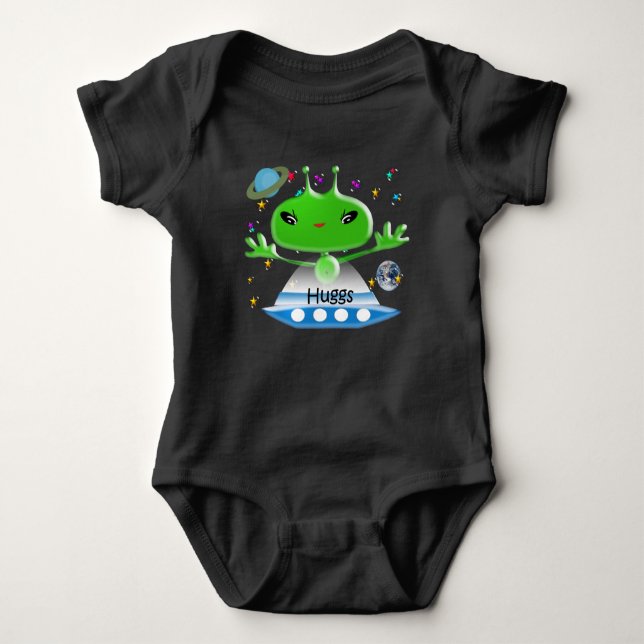 Cute Grönt Rymden Utomjordingar med Space Frakt Tröja (Framsida)