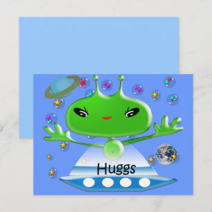 Cute Grönt Rymden Utomjordingar med Space Frakt Vykort