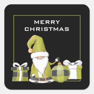 Cute Grönt Santa Gnome med gåvor Fyrkantigt Klistermärke