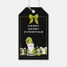 Cute Grönt Santa Gnome med gåvor Presentetikett