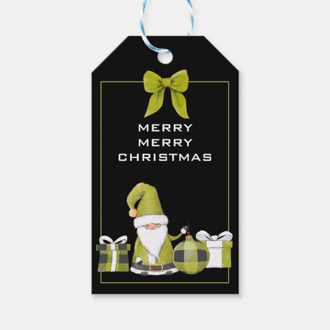 Cute Grönt Santa Gnome med gåvor Presentetikett (Framsidan)
