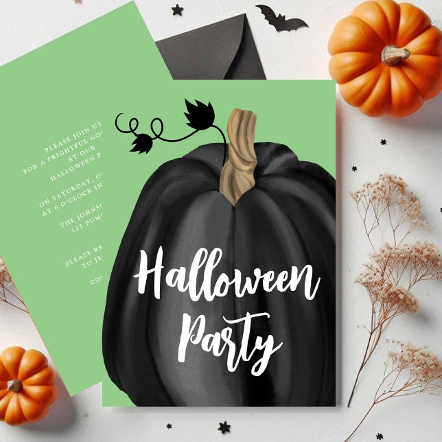 Cute Grönt Script Pumpkin Halloween fest Inbjudningar (Cute Green Script Pumpkin Halloween Party Invitation)