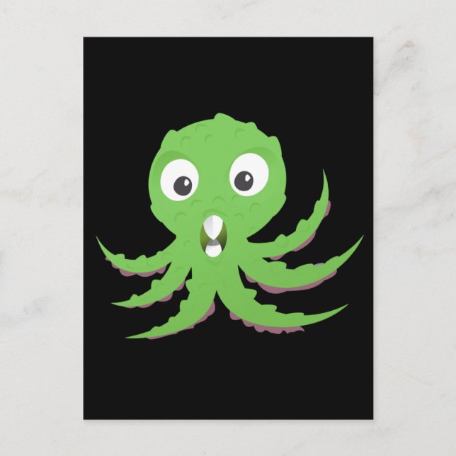 Cute Grönt Sea Monster Vykort (Framsida)