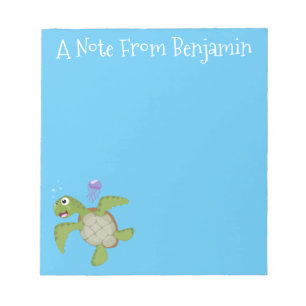 Cute grönt Sea turtle lycklig tecknad illustration Anteckningsblock