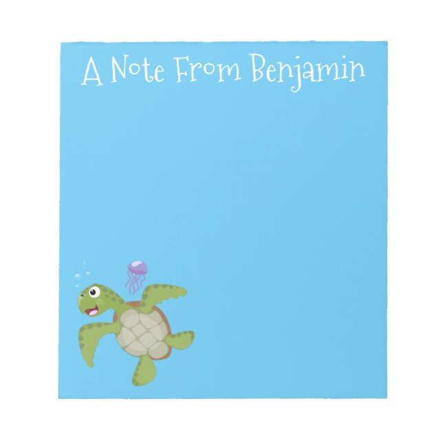Cute grönt Sea turtle lycklig tecknad illustration Anteckningsblock (Framsida)