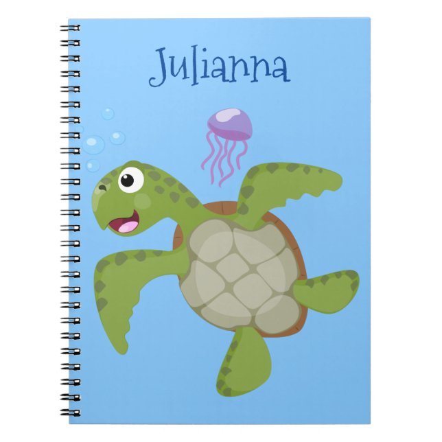 Cute grönt Sea turtle lycklig tecknad illustration Anteckningsbok (Framsidan)