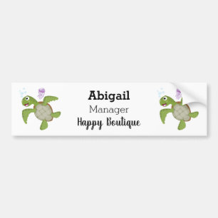 Cute grönt Sea turtle lycklig tecknad illustration Bildekal