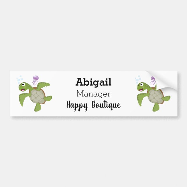 Cute grönt Sea turtle lycklig tecknad illustration Bildekal (Framsidan)