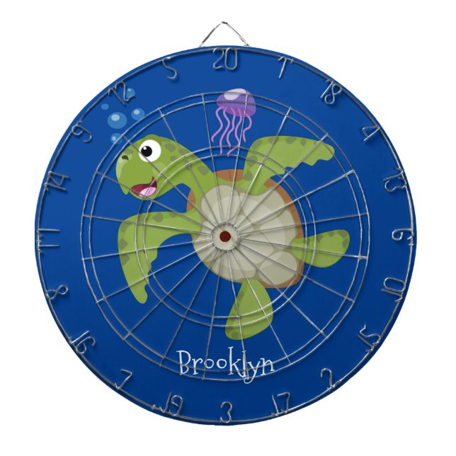 Cute grönt Sea turtle lycklig tecknad illustration Darttavla (Framsidan)