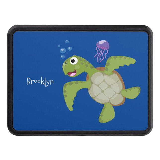 Cute grönt Sea turtle lycklig tecknad illustration Dragkroksskydd (Framsidan)