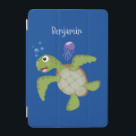 Cute grönt Sea turtle lycklig tecknad illustration iPad Mini Skydd<br><div class="desc">Havsköldpaddan i grönten i lycklig spränger bubblor! Ritad i en söt illustration av tecknaden stil.</div>