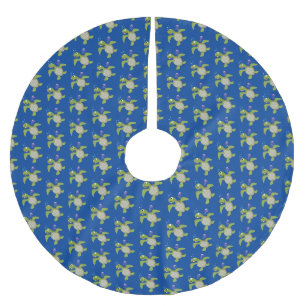 Cute grönt Sea turtle lycklig tecknad illustration Julgransmatta Borstad Polyester