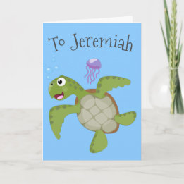 Cute grönt Sea turtle lycklig tecknad illustration Kort