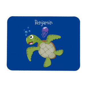 Cute grönt Sea turtle lycklig tecknad illustration Magnet