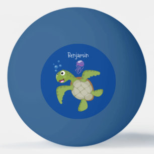 Cute grönt Sea turtle lycklig tecknad illustration Pingisboll