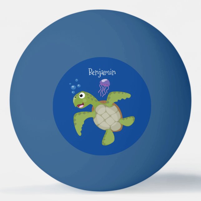 Cute grönt Sea turtle lycklig tecknad illustration Pingisboll (Framsidan)