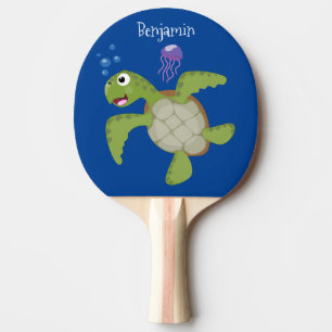 Cute grönt Sea turtle lycklig tecknad illustration Pingisracket