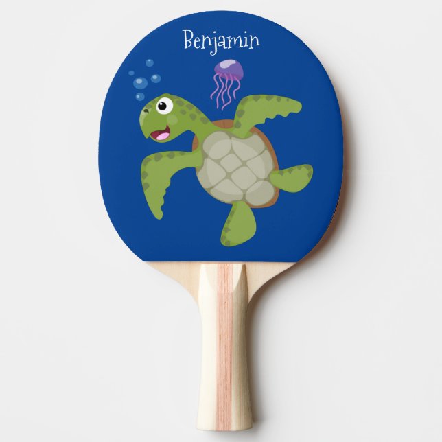Cute grönt Sea turtle lycklig tecknad illustration Pingisracket (Framsidan)