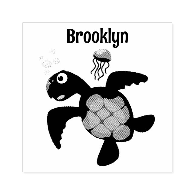 Cute grönt Sea turtle lycklig tecknad illustration Stämpel (Tryck)