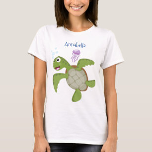 Cute grönt Sea turtle lycklig tecknad illustration T Shirt