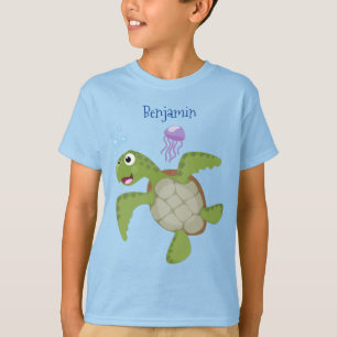 Cute grönt Sea turtle lycklig tecknad illustration T Shirt
