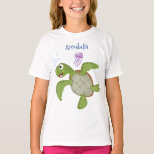 Cute grönt Sea turtle lycklig tecknad illustration T Shirt