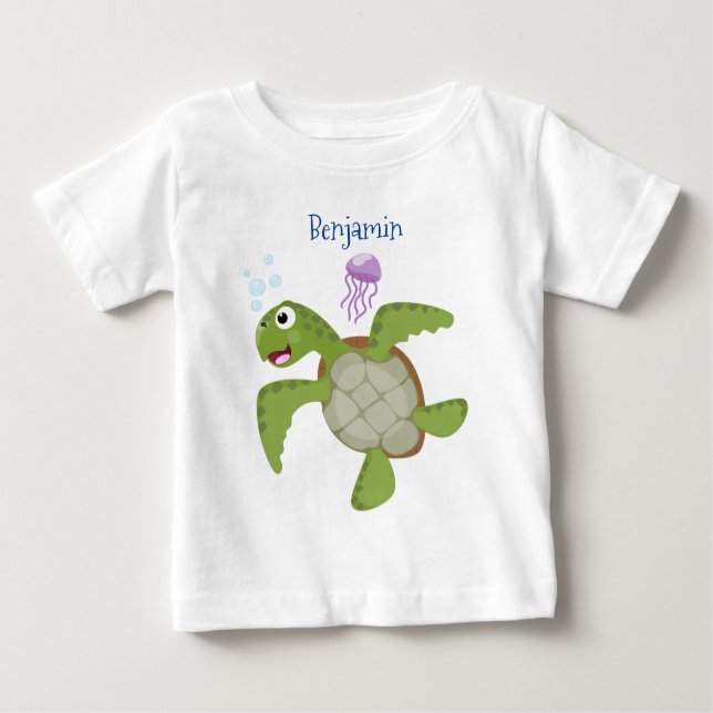 Cute grönt Sea turtle lycklig tecknad illustration T Shirt (Framsida)