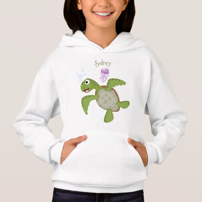 Cute grönt Sea turtle lycklig tecknad illustration T Shirt (Framsida)