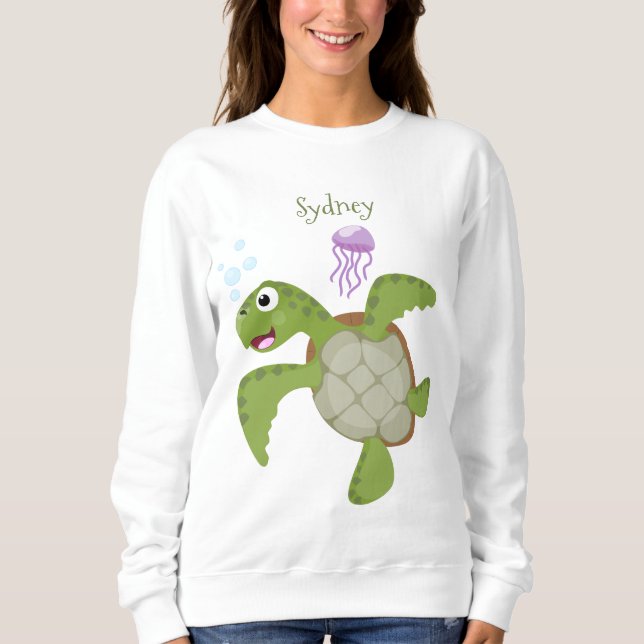 Cute grönt Sea turtle lycklig tecknad illustration T Shirt (Framsida)