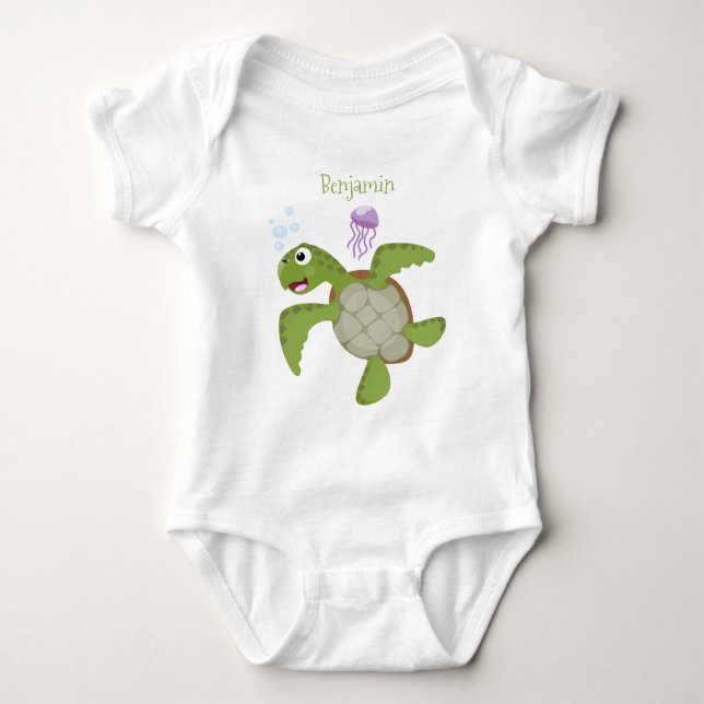 Cute grönt Sea turtle lycklig tecknad illustration T Shirt (Framsida)