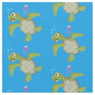 Cute grönt Sea turtle lycklig tecknad illustration Tyg