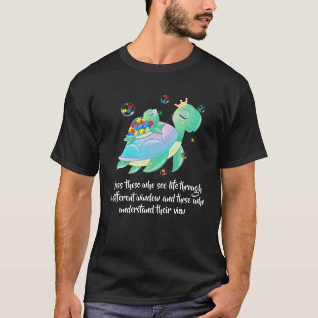 Cute Grönt Sea Turtle Puzzle Biet Autistic Kid M T Shirt (Framsida)