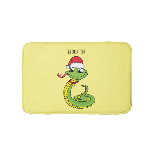 Cute grönt snake med Santa tecknad Badrumsmatta (Framsidan)