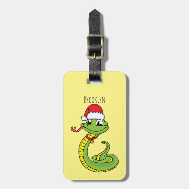 Cute grönt snake med Santa tecknad Bagagebricka (Vertikal Framsida)