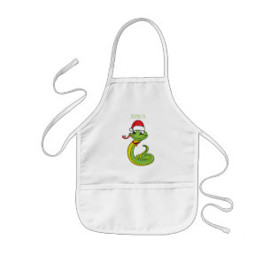Cute grönt snake med Santa tecknad Barnförkläde
