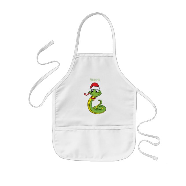 Cute grönt snake med Santa tecknad Barnförkläde (Framsidan)