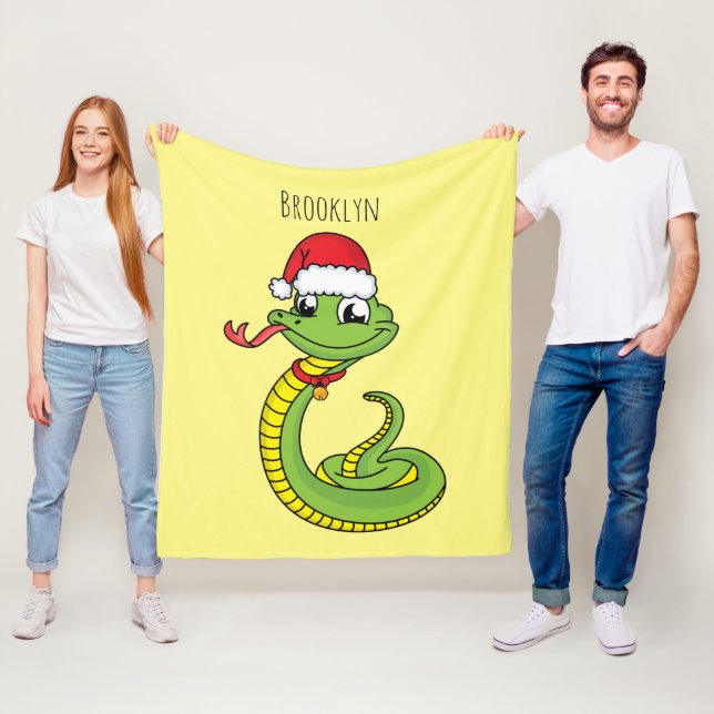 Cute grönt snake med Santa tecknad Fleecefilt (På plats)