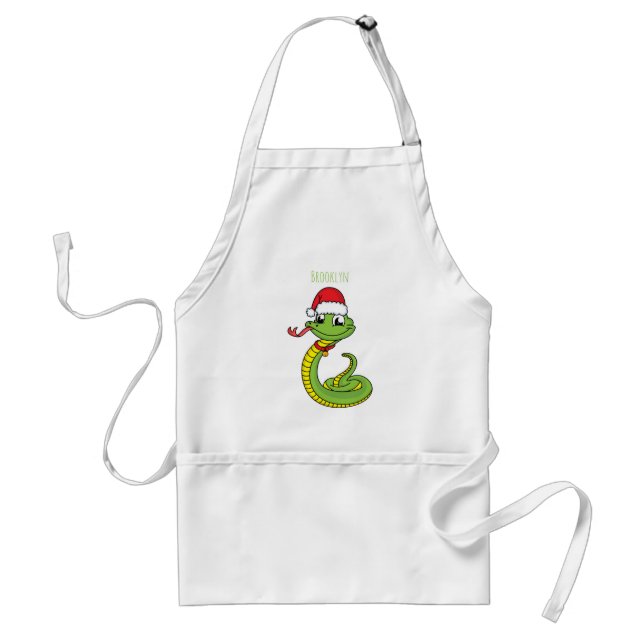 Cute grönt snake med Santa tecknad Förkläde (Framsidan)
