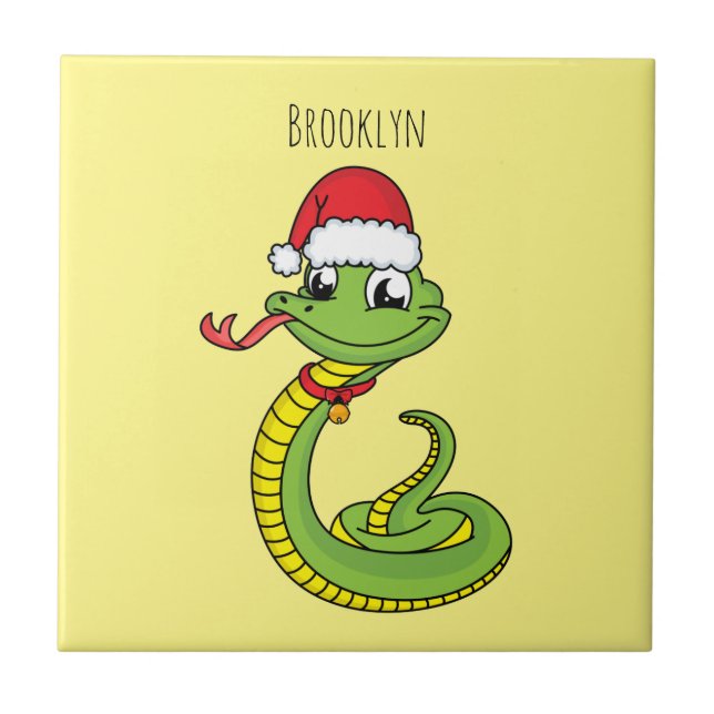 Cute grönt snake med Santa tecknad Kakelplatta (Framsidan)