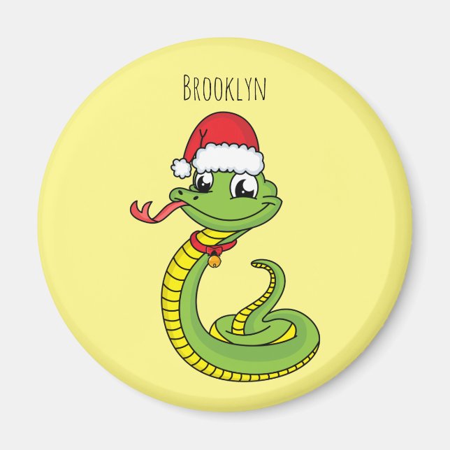 Cute grönt snake med Santa tecknad Magnet (Framsidan)